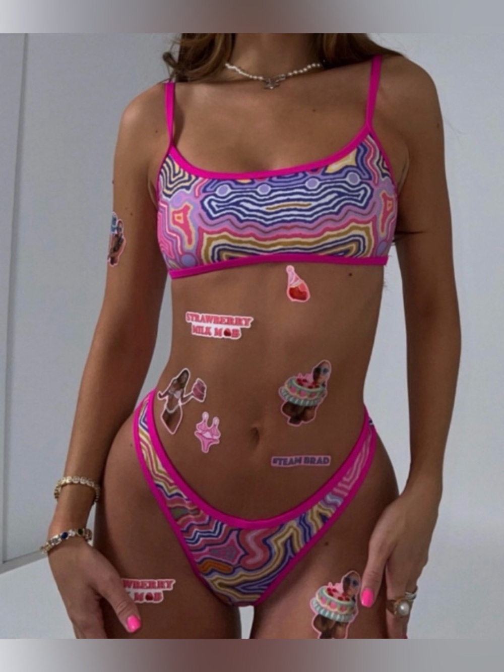 Strawberry Milk mob bikini banana land size medium NWT REVERSIBLE SET